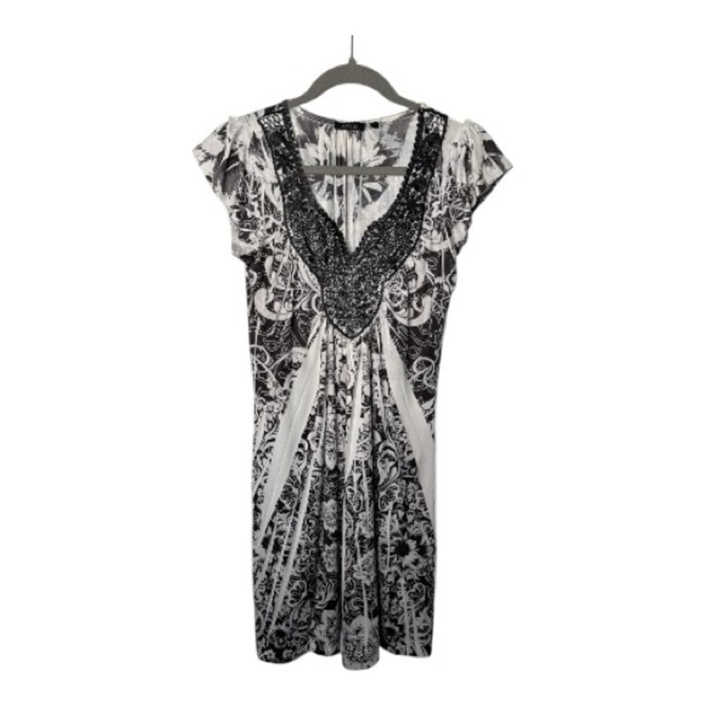 Apt. 9 Black White Beaded Print Dress XS